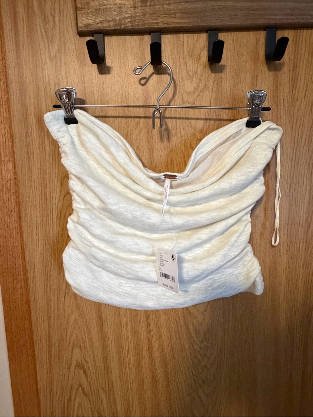 Free People Cream Ribbed Off-Shoulder Top